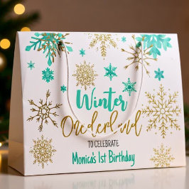 Winter onederland glitter sneeuwvlokken verjaardag groot cadeauzakje