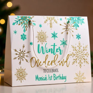 Winter onederland glitter sneeuwvlokken verjaardag groot cadeauzakje