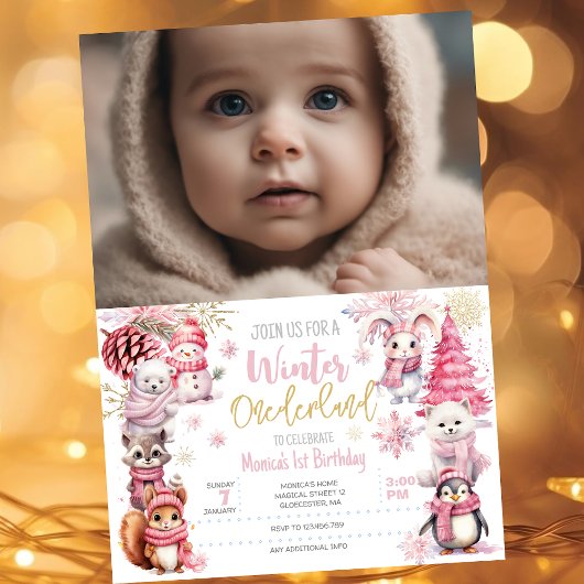 Winter onederland glitter sneeuwvlokken verjaardag kaart