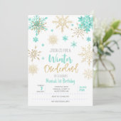 Winter onederland glitter sneeuwvlokken verjaardag kaart (Staand voorkant)