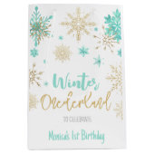 Winter onederland glitter sneeuwvlokken verjaardag medium cadeauzakje (Voorkant)