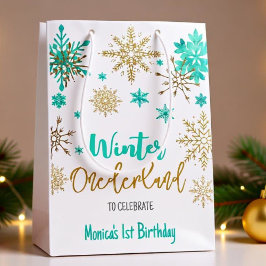 Winter onederland glitter sneeuwvlokken verjaardag medium cadeauzakje