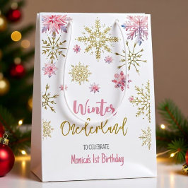 Winter onederland glitter sneeuwvlokken verjaardag medium cadeauzakje