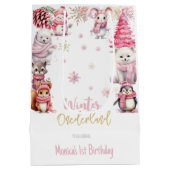 Winter onederland glitter sneeuwvlokken verjaardag medium cadeauzakje (Achterkant)