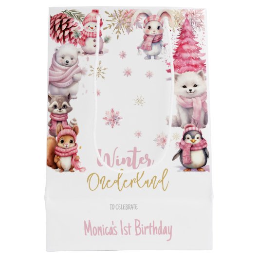 Winter onederland glitter sneeuwvlokken verjaardag medium cadeauzakje (Achterkant)