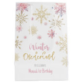 Winter onederland glitter sneeuwvlokken verjaardag medium cadeauzakje (Achterkant)