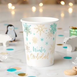 Winter onederland glitter sneeuwvlokken verjaardag papieren bekers