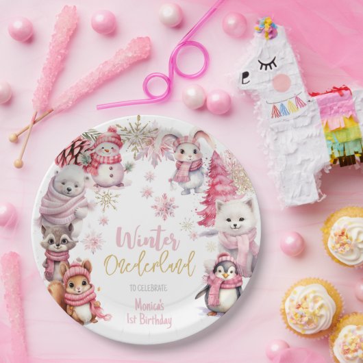 Winter onederland glitter sneeuwvlokken verjaardag papieren bordje (Feest)