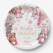 Winter onederland glitter sneeuwvlokken verjaardag papieren bordje (Voorkant)