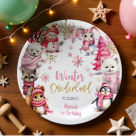 Winter onederland glitter sneeuwvlokken verjaardag papieren bordje