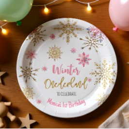 Winter onederland glitter sneeuwvlokken verjaardag papieren bordje