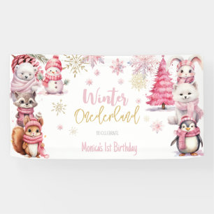 Winter onederland glitter sneeuwvlokken verjaardag spandoek