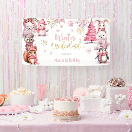 Winter onederland glitter sneeuwvlokken verjaardag spandoek (Feest)