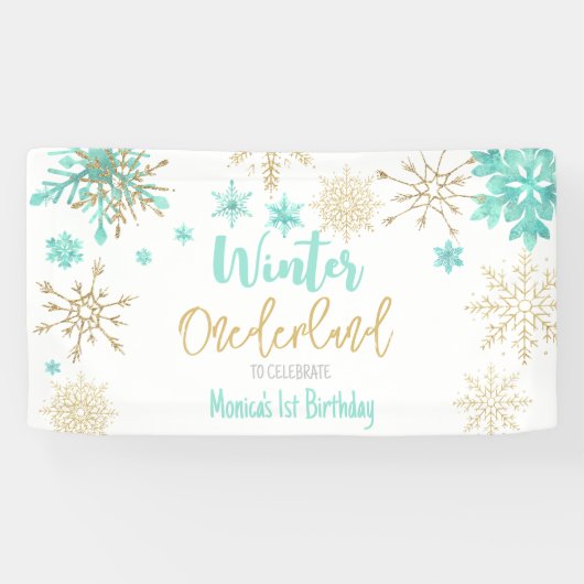 Winter onederland glitter sneeuwvlokken verjaardag spandoek (Horizontaal)