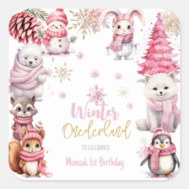 Winter onederland glitter sneeuwvlokken verjaardag vierkante sticker