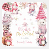 Winter onederland glitter sneeuwvlokken verjaardag vierkante sticker (Voorkant)