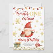Winter Onederland Gold Gnome Birthday Uitnodiging (Voorkant)