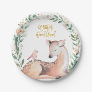 Winter ONEderland Gold Greenery Deer Woodland Papieren Bordje