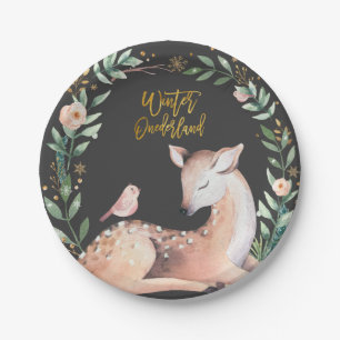 Winter ONEderland Gold Greenery Deer Woodland Papieren Bordje