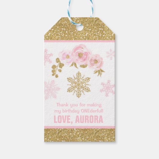 Winter ONEderland Gold Party Favor Dank u Label Cadeaulabel (Voorkant)