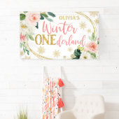 Winter ONEderland Gold Pink Floral Birthday Spandoek (Insitu)