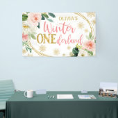 Winter ONEderland Gold Pink Floral Birthday Spandoek (Beurs)