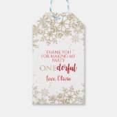 Winter ONEderland Gold Snowflake 1e verjaardag Cadeaulabel (Voorkant)