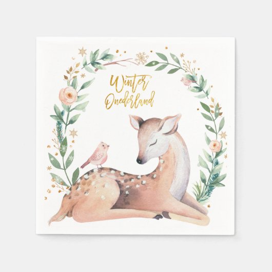 Winter ONEderland Goud Herten groen Bosland Servet (Voorkant)
