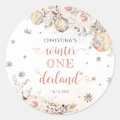 Winter Onederland goud roze 1e verjaardag Ronde Sticker (Voorkant)