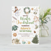 Winter ONEderland groene kerst verjaardagsuitnodig Kaart (Staand voorkant)