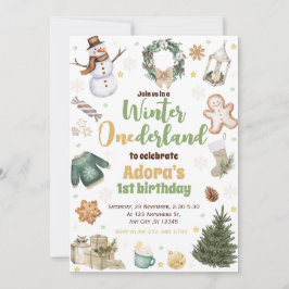 Winter ONEderland groene kerst verjaardagsuitnodig Kaart