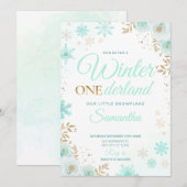 Winter ONEderland Groene Sneeuwvlok 1e Uitnodiging (Voorkant / Achterkant)