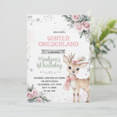 Winter Onederland herten uitnodiging (Staand voorkant)