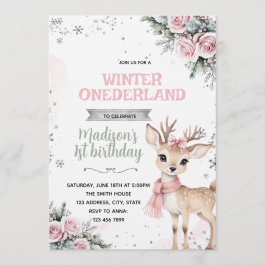 Winter Onederland herten uitnodiging (Voorkant)