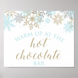 Winter Onederland Hot Chocolate Bar Sign Blue Gold Poster