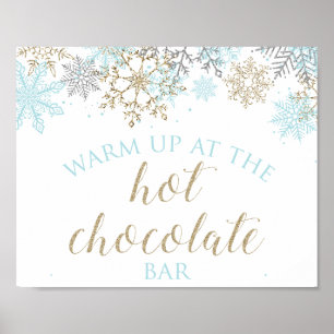 Winter Onederland Hot Chocolate Bar Sign Blue Gold Poster