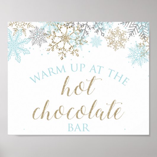 Winter Onederland Hot Chocolate Bar Sign Blue Gold Poster (Voorkant)