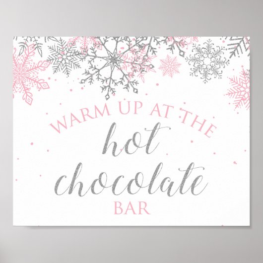 Winter Onederland Hot Chocolate Pink Silver Snow Poster (Voorkant)