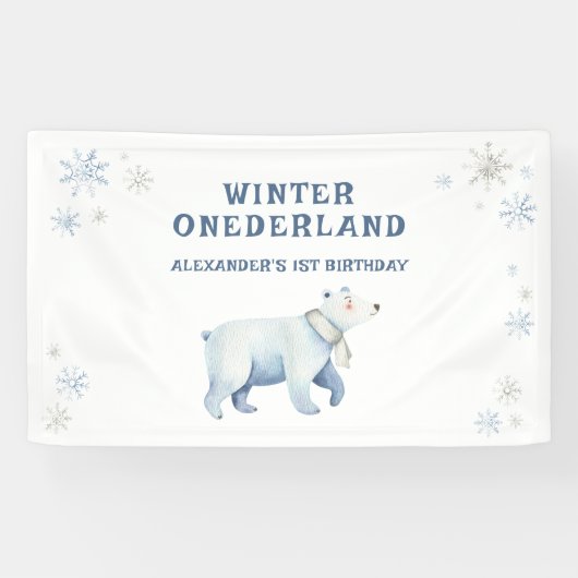 Winter Onederland Ijsbeer 1e Verjaardag Spandoek (Horizontaal)