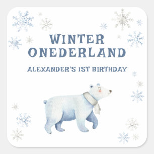 Winter Onederland Ijsbeer 1e Verjaardag Vierkante Sticker