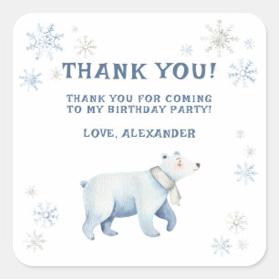 Winter Onederland IJsbeer Verjaardag Bedankt Vierkante Sticker