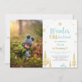 Winter Onederland, Jongen 1e Foto Birthday Kaart (Voorkant)