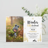 Winter Onederland, Jongen 1e Foto Birthday Kaart (Staand voorkant)