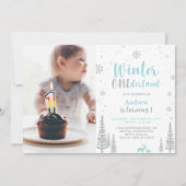 Winter Onederland, Jongen 1e Foto Birthday Kaart (Voorkant)