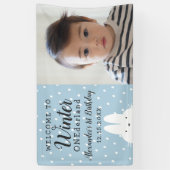 Winter Onederland Jongen 1e Verjaardag Spandoek (Verticaal)