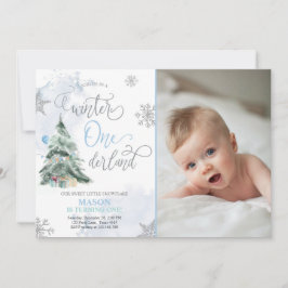 Winter Onederland Jongen Blauw Winter 1e verjaarda Kaart