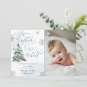 Winter Onederland Jongen Blauw Winter 1e verjaarda Kaart (Staand voorkant)