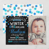 Winter Onederland Jongen Eerste Verjaardag Uitnodi Kaart (Voorkant / Achterkant)