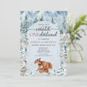 Winter ONEderland jongen meisje 1e verjaardag vos Kaart (Staand voorkant)