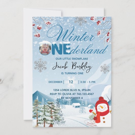 Winter ONEderland Jongen of meisje 1e Verjaardag Kaart (Voorkant)